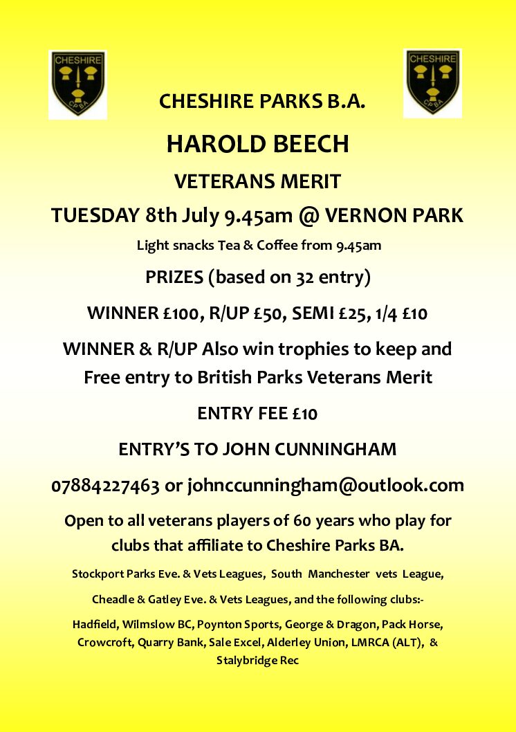 HAROLD BEECH VETERANS MERIT: 8th July @ VERNON PARK